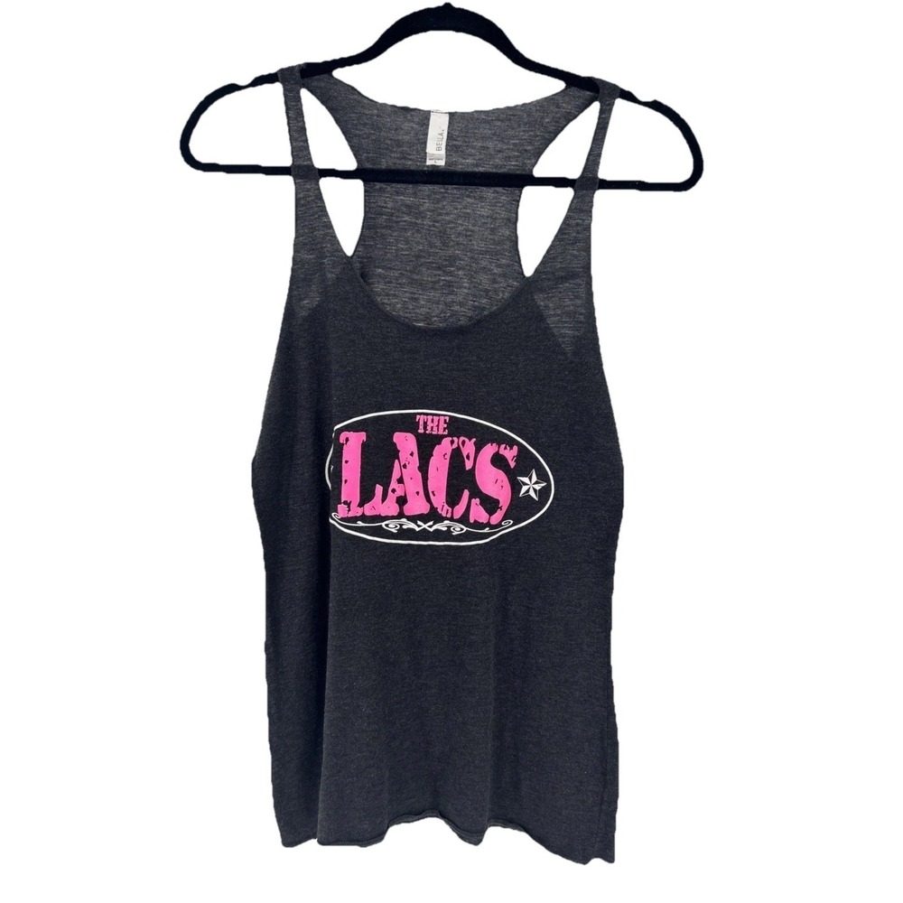 Bella The Lacs Graphic Tank Top Womens‎ Large Gray Pink Country Rap Racerback